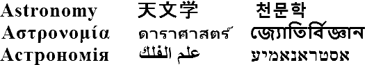 Font with English, Chinese, Korean, Greek, Thai, Bangla, Russian, Arabic, Hebrew characters