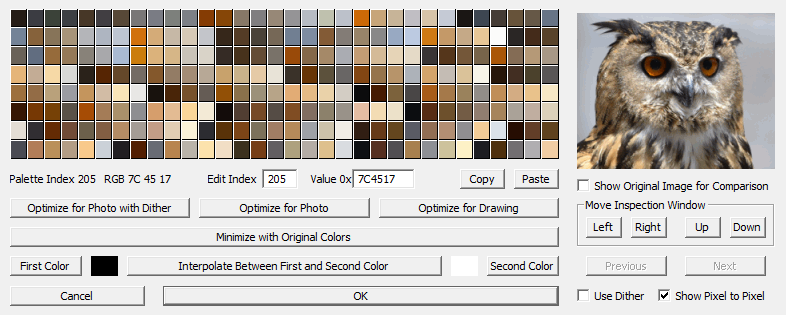 Color palette optimizer for 8 bpp palette
