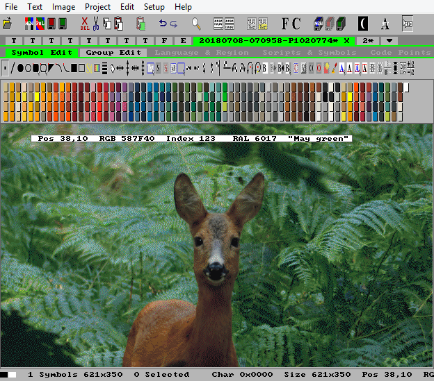 Bitmap Image of deer in forrest converted to RAL Classic K1 K5 K7 colors
