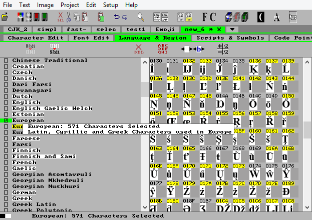 LVGL C-source code raster fonts with American English, Albanian, and Arabic