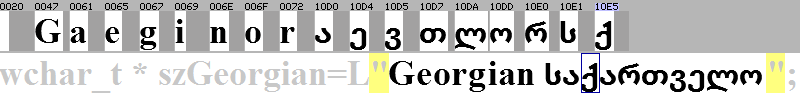 Latin c-source text string as raster font