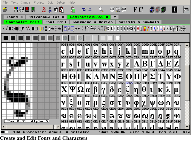 IconEdit converts vector fonts and images to C-source code