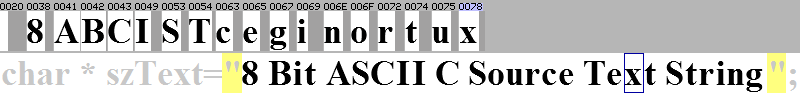 Latin c-source text string as raster font