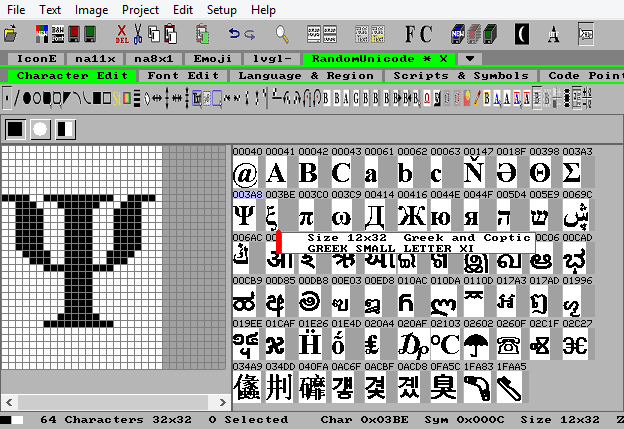 Random Unicode Bitmap Characters