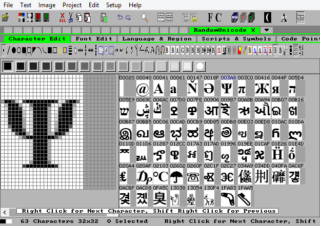 Random Unicode Bitmap Characters