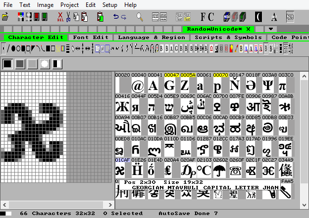 Random Unicode Characters as raster Font